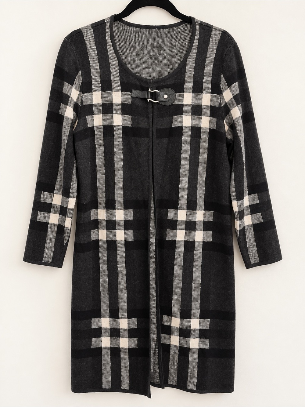 Anne Klein Plaid Longline Cardigan Sweater, Size L
